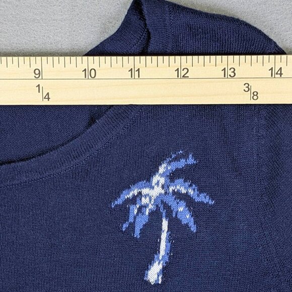 Chico's Pullover‎ Sweater Size 0 Womens Small 4 Blue Palm Tree Design 3/4 Sleeve - Picture 5 of 11